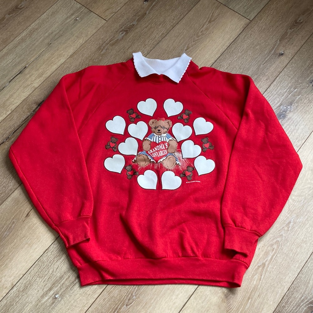 Vintage Endless Designs Crewneck Sweatshirt Womens L Red Grandma Valenti…